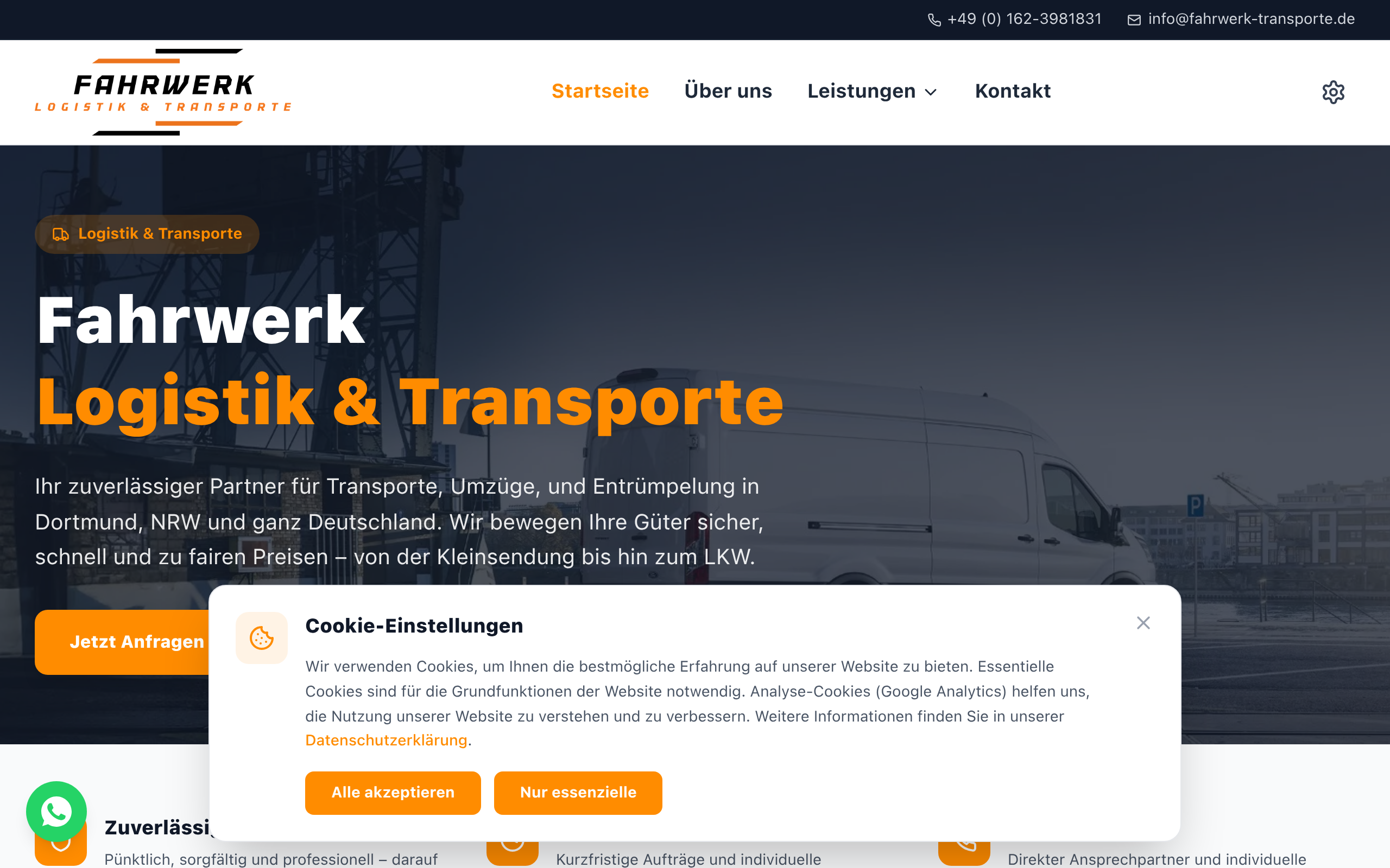 Fahrwerk Logistik & Transporte - One-Page Webdesign Referenz von HyoukaCreativeStudio