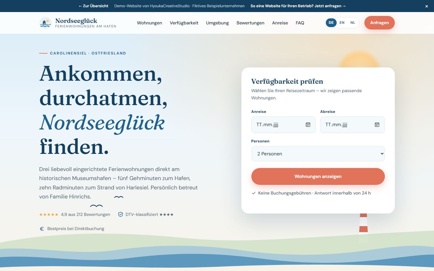 Nordseeglück Carolinensiel Ferienwohnungen Website Vorschau