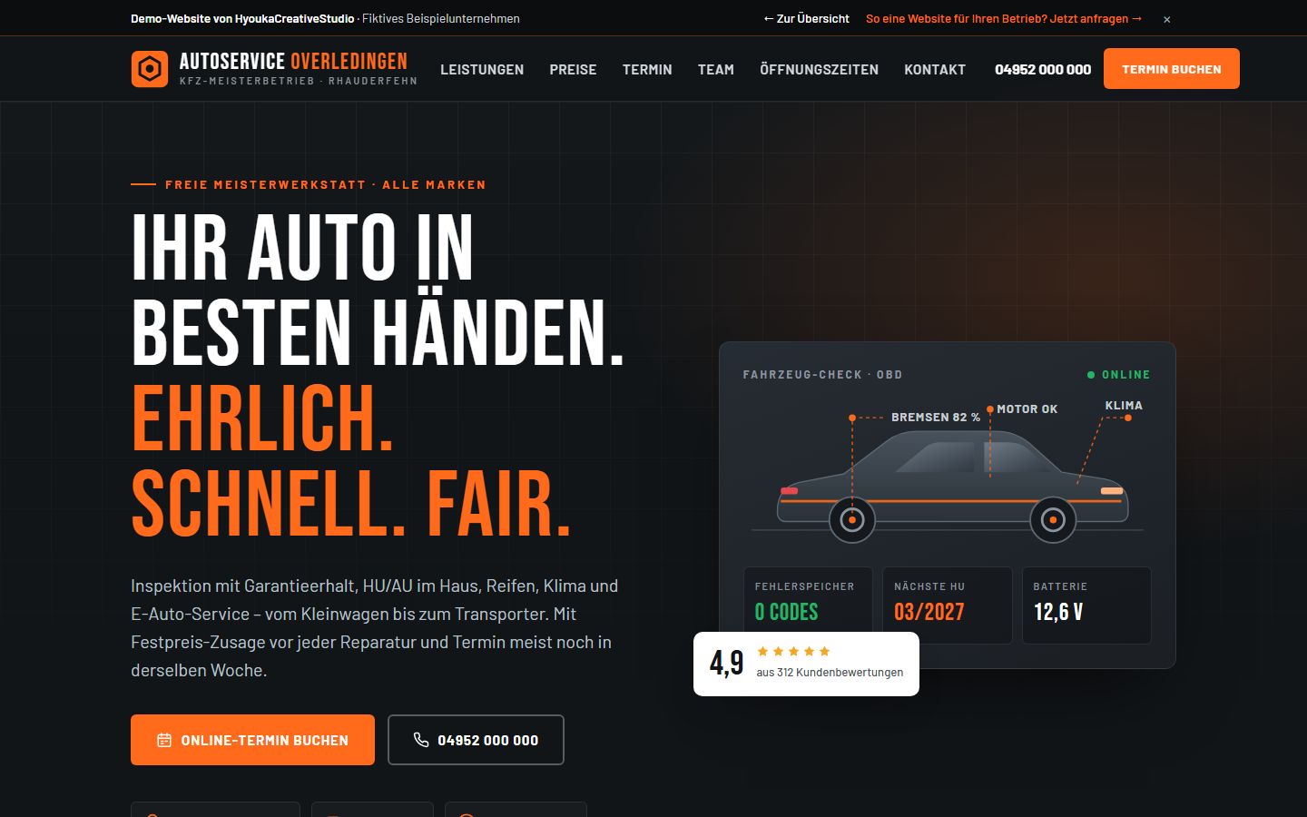 Demo-Website für KFZ-Werkstätten: Autoservice Overledingen – Webdesign von HyoukaCreativeStudio