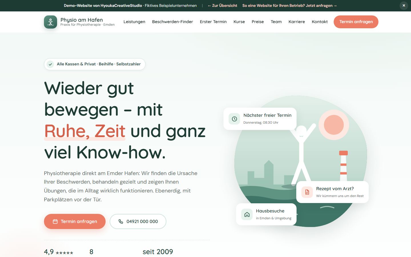 Demo-Website für Physiotherapie-Praxen: Physio am Hafen – Webdesign von HyoukaCreativeStudio
