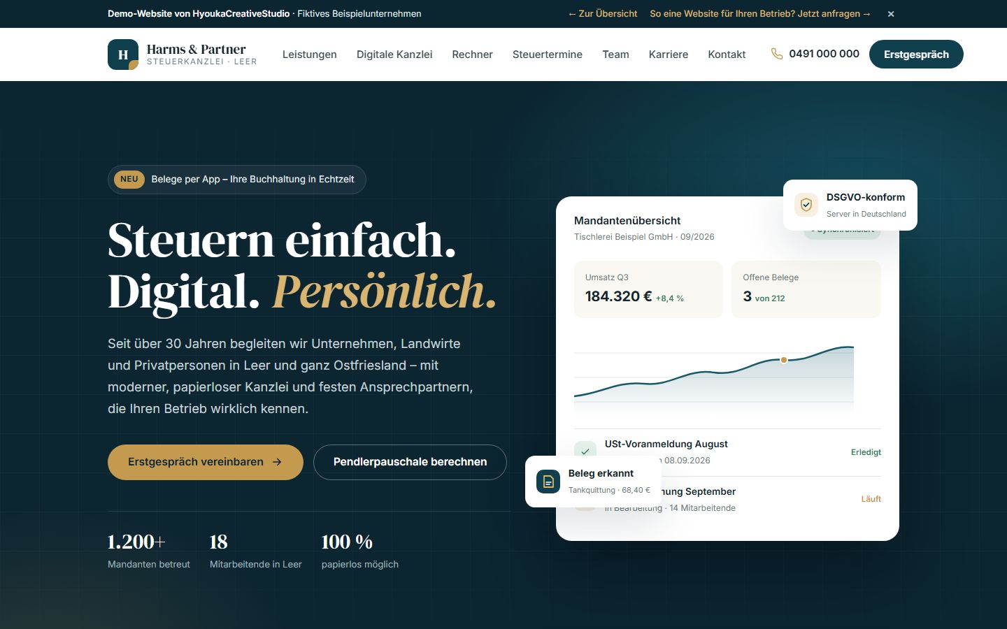 Demo-Website für Steuerberater & Kanzleien: Steuerkanzlei Harms & Partner – Webdesign von HyoukaCreativeStudio